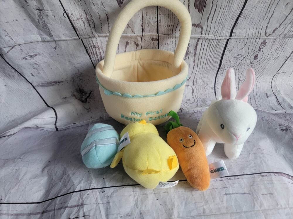 Baby Gund My First Easter Basket Plush With Baby Rattle Complete Set